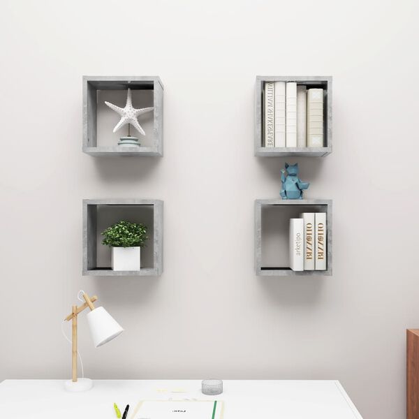 vidaXL Wall Cube Shelves 4 pcs Concrete Grey 30x15x30 cm