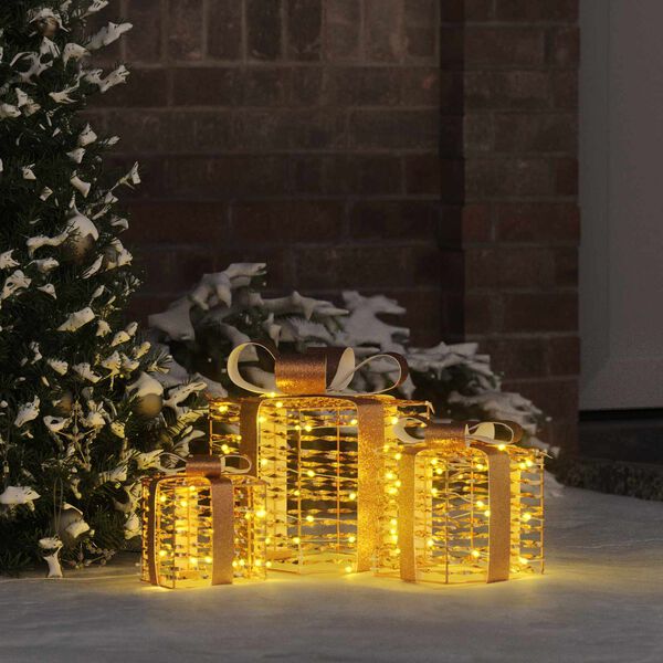 vidaXL Gift Box with 60 LEDs 3 pcs Warm white 20 x 20 x 20 cm PET