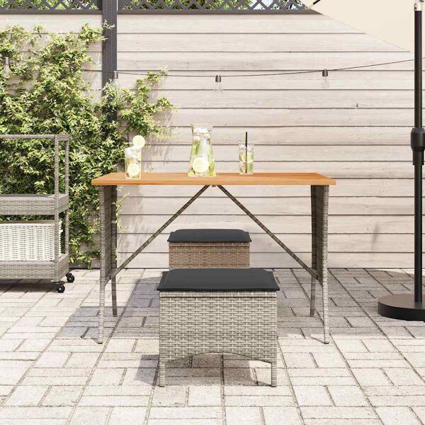 vidaXL Garden Table with Acacia Wood Top Grey 105x75x72 cm Poly Rattan