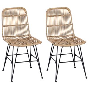 vidaXL Dinning Chair 2 pcs Rattan and Steel Natural 41 x 55 x 85 cm