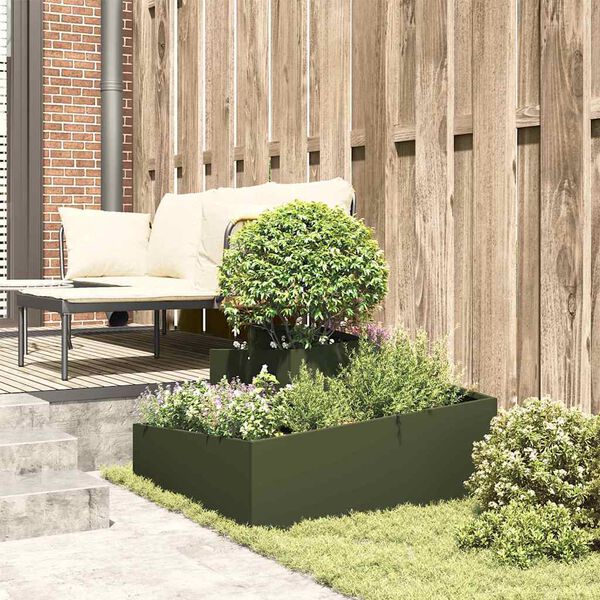 vidaXL Garden Planter Olive Green 80 x 80 x 50 cm Cold-rolled Steel