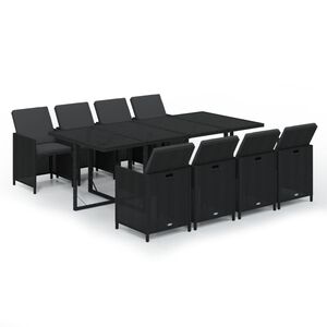 vidaXL 9 Piece Garden Dining Set with Cushions Poly Rattan Black