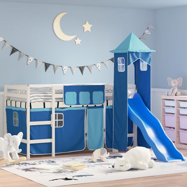 vidaXL Kids' Loft Bed with Tower without Mattress Blue 90x200 cm