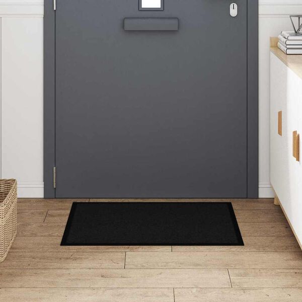 vidaXL Door Mat Black 80 x 60 x 1.2 cm Teddy Fabric