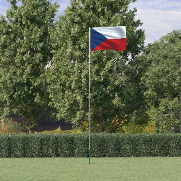vidaXL Czech Flag and Pole 5.55 m Aluminium