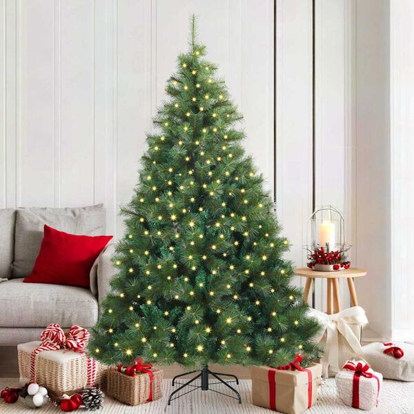 vidaXL Artificial Christmas Tree with 300 LEDs Green 180 cm PE and PVC