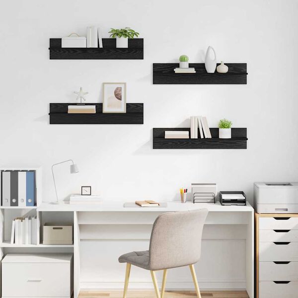 vidaXL Wall Shelves 4 pcs Black Oak 80 x 11.5 x 18 cm Engineered Wood