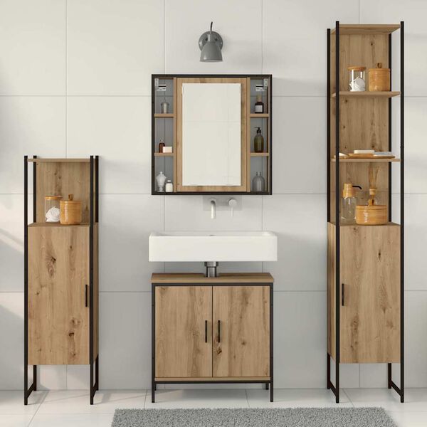 vidaXL Bathroom Furniture Set with Shelf 4 pcs Brown Engineered wood