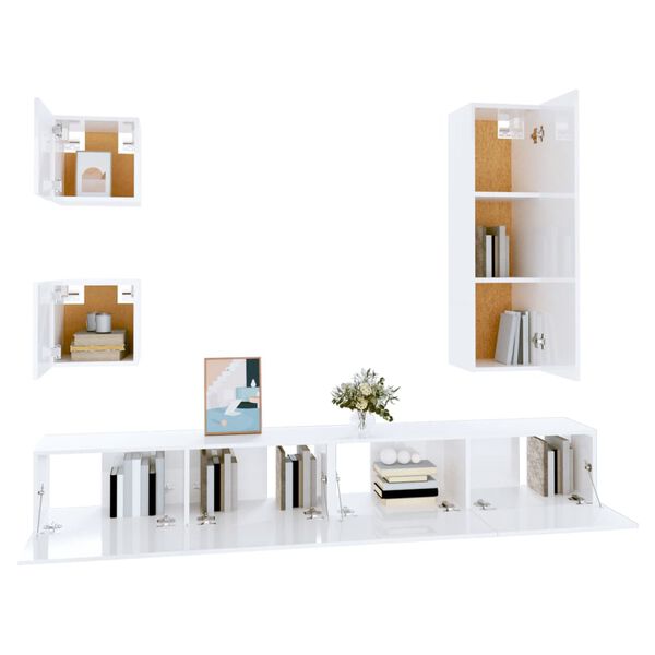 vidaXL 5 Piece TV Cabinet Set High Gloss White Engineered Wood
