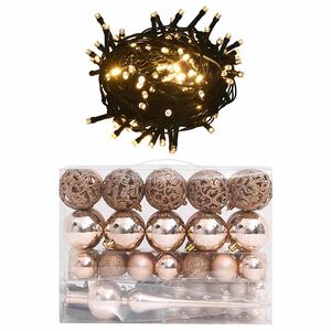 vidaXL 60 Piece Christmas Ball Set with Peak and 150 LEDs Rose Gold