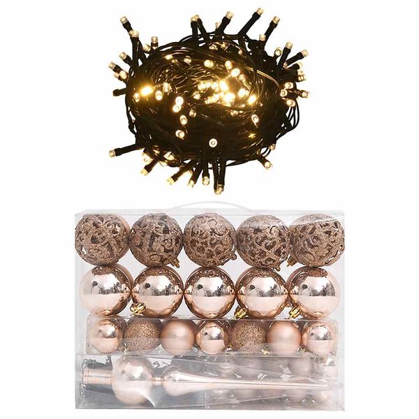 vidaXL 60 Piece Christmas Ball Set with Peak and 150 LEDs Rose Gold