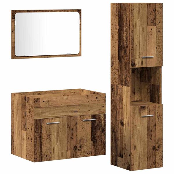 vidaXL Bathroom Furniture Set with Door 3 pcs Old Wood Engineered Wood