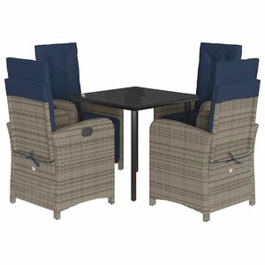 vidaXL 5 Piece Garden Dining Set with Cushions Grey Poly Rattan