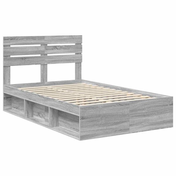 vidaXL Bed Frame Grey Sonoma 120 x 200 cm Solid Pine Wood