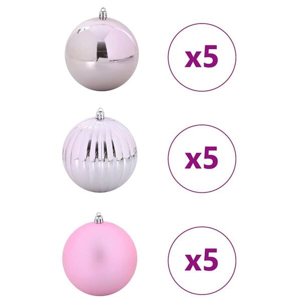 vidaXL Christmas Bauble Set XL 15 pcs Pink Plastic