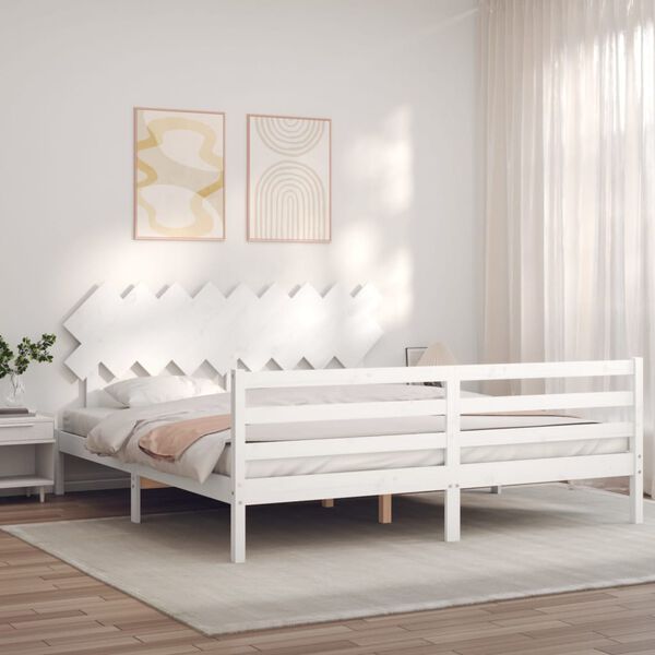 vidaXL Bed Frame without Mattress White Super King Size Solid Wood