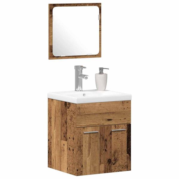 vidaXL Bathroom Furniture Set with Door 3 pcs Old Wood Engineered Wood