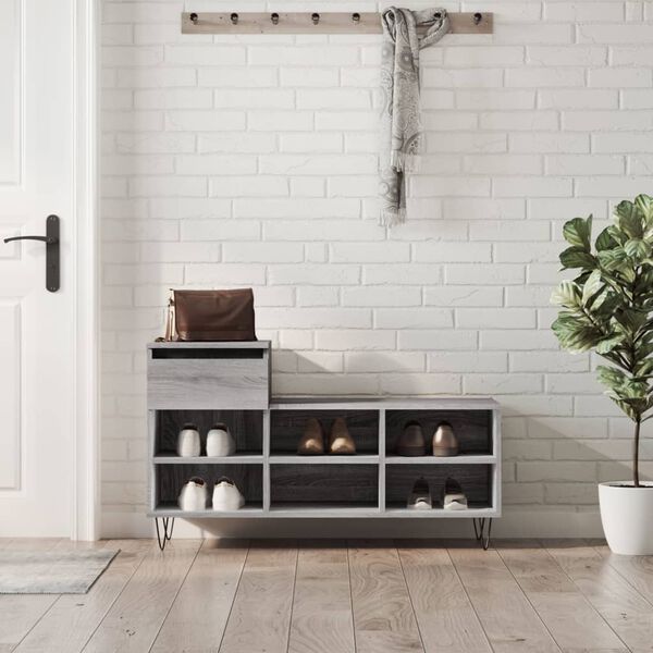 vidaXL Shoe Cabinet Grey Sonoma 102x36x60 cm Engineered Wood