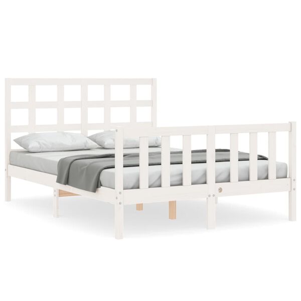 vidaXL Bed Frame without Mattress White Double Solid Wood Pine