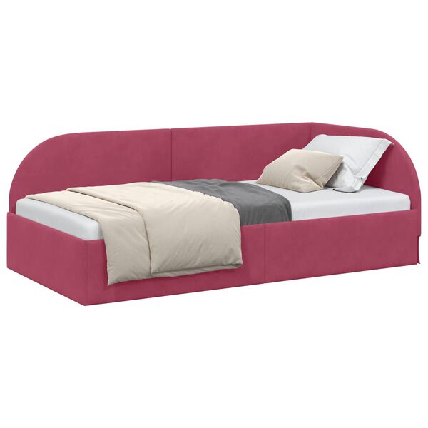 vidaXL Corner Bed Frame with Headboard Wine Red 100 cm x 200 cm Velvet