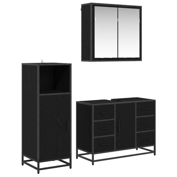 vidaXL Bathroom Furniture Set 3 pcs Black Oak Engineered Wood