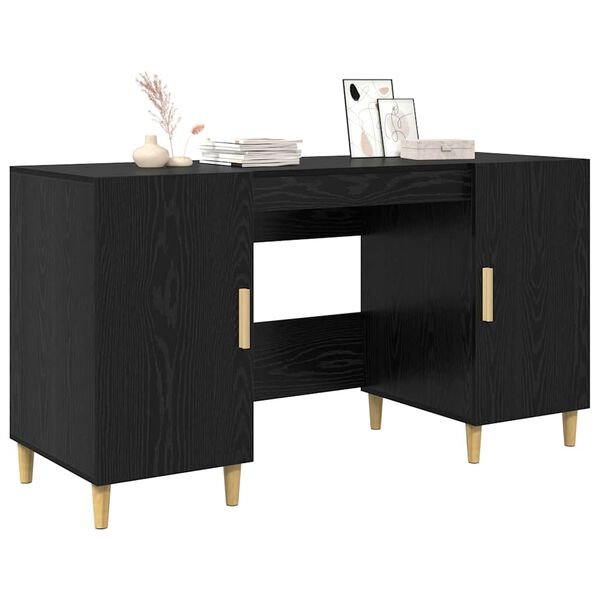 vidaXL Desk with Shelf Black Oak 140 x 50 x 75 cm Engineered Wood
