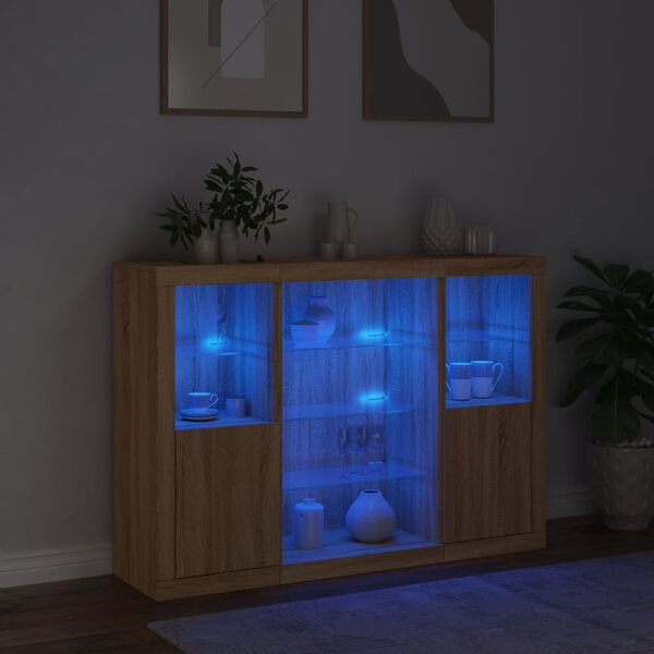 vidaXL Sideboards with LED Lights 3 pcs Sonoma Oak Engineered Wood