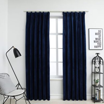 vidaXL Blackout Curtains 2 pcs with Hooks Velvet Dark Blue 140x245 cm