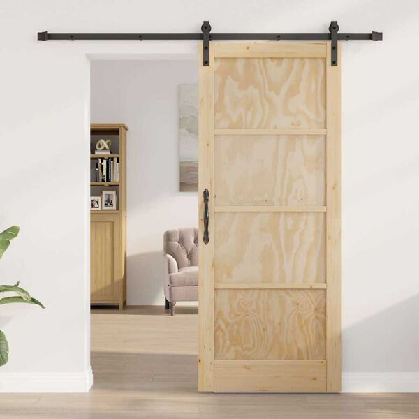 vidaXL Sliding Door Natural and Black 83 x 202 cm Solid Pine Wood