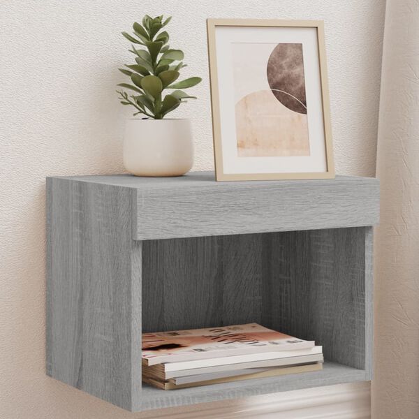 vidaXL Bedside Cabinets with LED Lights Wall-mounted 2 pcs Grey Sonoma