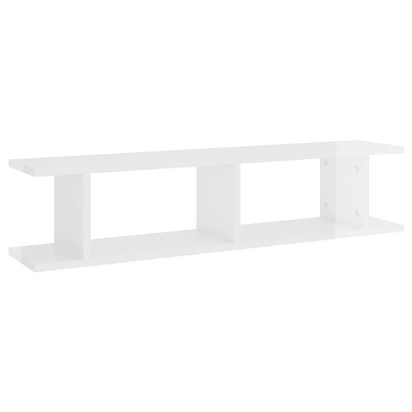 vidaXL Wall Shelf 2 pcs High Gloss White 90x18x20 cm Engineered Wood