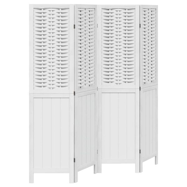 vidaXL Room Divider 4 Panels White Solid Wood Paulownia