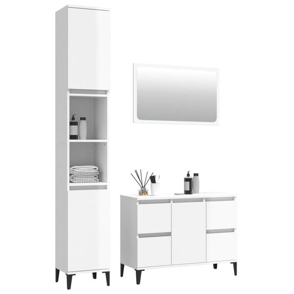 vidaXL 3 Piece Bathroom Furniture Set High Gloss White Engineered Wood