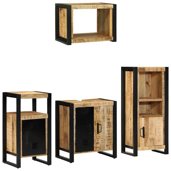 vidaXL Bathroom Furniture Set 4 pcs Brown and Black Solid Mango Wood