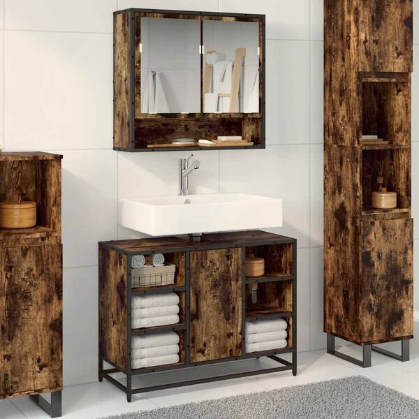 vidaXL Bathroom Sink Cabinet Smoked Oak 80x33x60 cm Engineered Wood