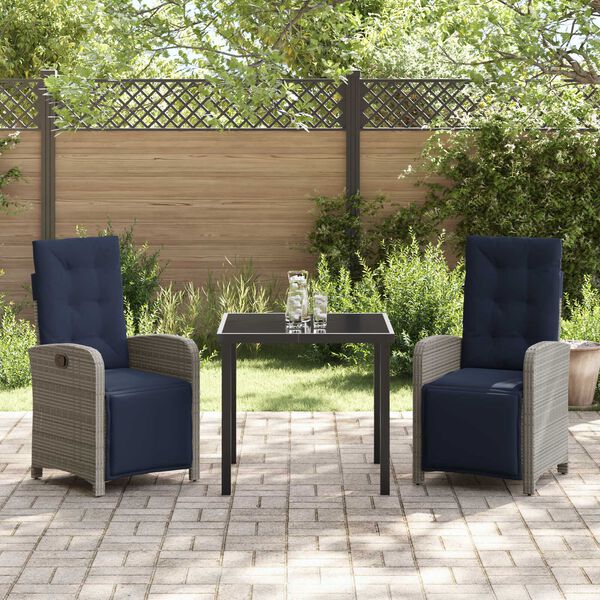 vidaXL Garden Dining Set with Cushion 3 pcs Grey Poly Rattan