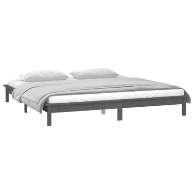 vidaXL LED Bed Frame Grey 140x190 cm Solid Wood