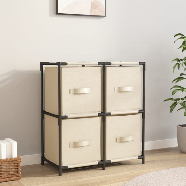 vidaXL Storage Cabinet with 4 Fabric Baskets Cream 63x30x71 cm Steel