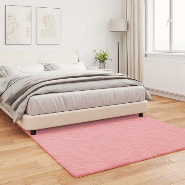 vidaXL Faux Rabbit Fur Rug Olite Pink 120 x 120 cm Polyester