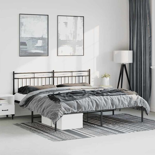 vidaXL Metal Bed Frame without Mattress with Headboard Black 193x203cm