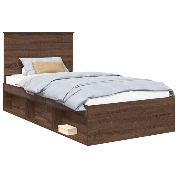vidaXL Bed Frame with Headboard Brown Oak 100 x 200 cm Solid Pine Wood
