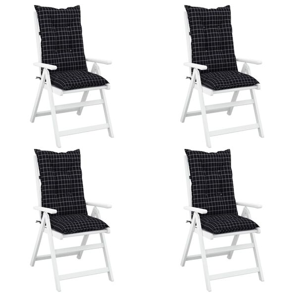 vidaXL Garden Highback Chair Cushions 4 pcs Black Check Pattern 120x50x7 cm Fabric