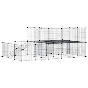 vidaXL 44-Panel Pet Cage with Door Black 175x105x70 cm Steel