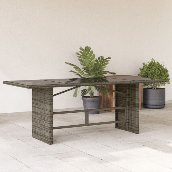 vidaXL Garden Table with Glass Top Grey 190x80x75 cm Poly Rattan