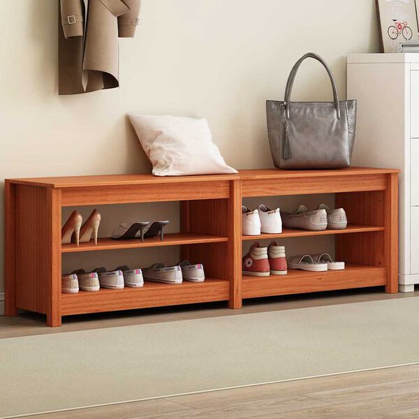 vidaXL Shoe Bench Wax brown 160 x 36.5 x 50 cm Solid pine wood
