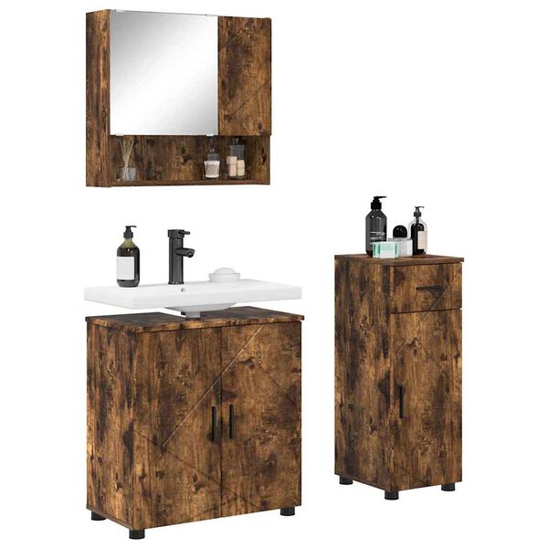 vidaXL Bathroom Furniture Set 3 pcs Smoked Oak Engineered wood & Metal
