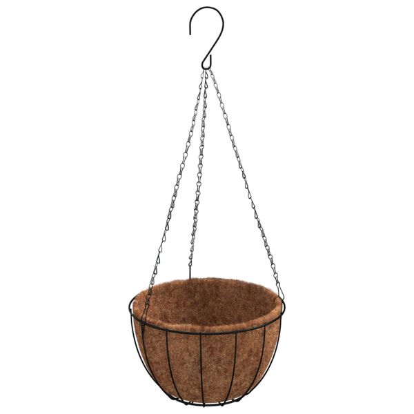 vidaXL Hanging Planters 4 pcs with Coco Liners Black &Oslash; 35x52 cm Steel