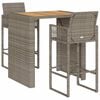 vidaXL 3 Piece Garden Bar Set without Cushions Grey Poly Rattan Acacia