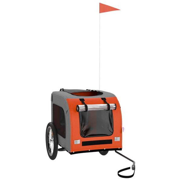 vidaXL Pet Bike Trailer Orange and Grey Oxford Fabric and Iron