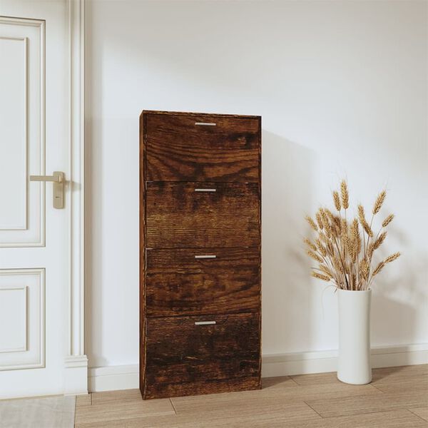 vidaXL Shoe Cabinet Smoked Oak 59x17x150 cm Engineered Wood